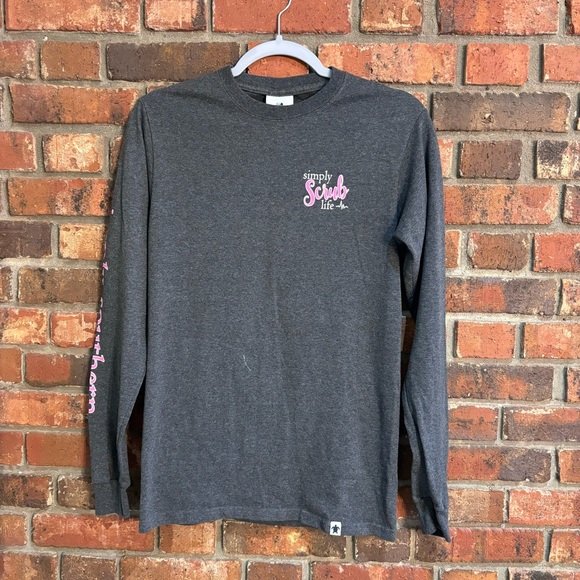 Simply Southern womens scrub life graphic long sleeve t-shirt gray small - Picture 1 of 6